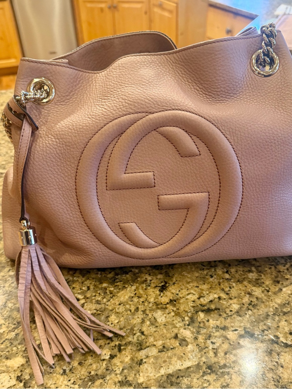 Gucci Pink Pebbled Leather Shoulder Bag with Tassel